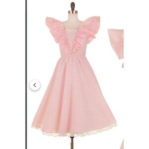 Thank Heaven Dress / 1980s Vintage Cross Back Dress Pink & White Polka Dot